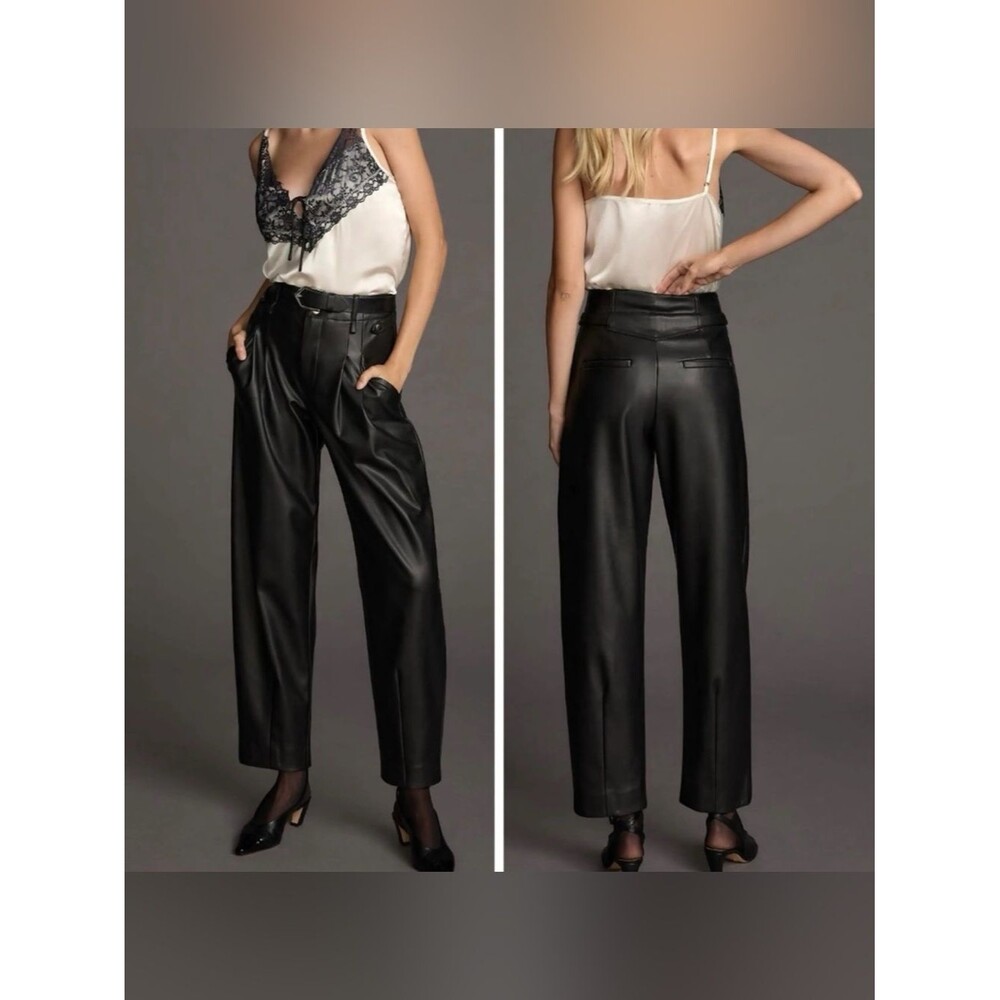 Maeve by Anthropologie Faux Leather Pleated Taper Pants Black Women’s SZ 8P